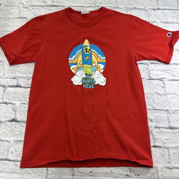 Champion Other - Champion Medium Red Alien Rocket Ship Graphic T-Shirt I'm Outta Here‎ Area 51 ET